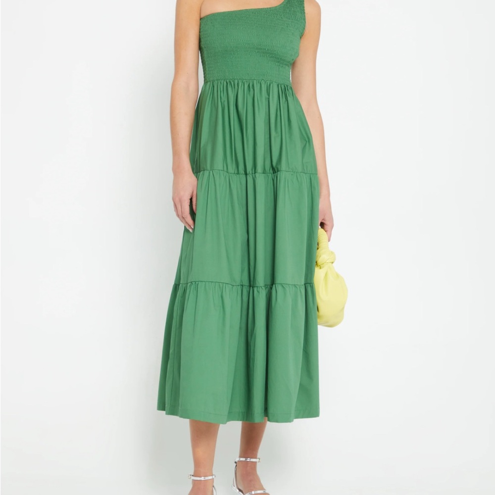 Green One-Shoulder Smocked Sundress